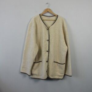 L.L. Bean Vtg Boiled Wool 1980s Cardigan Coat Chore Women Ivory Button XL  984